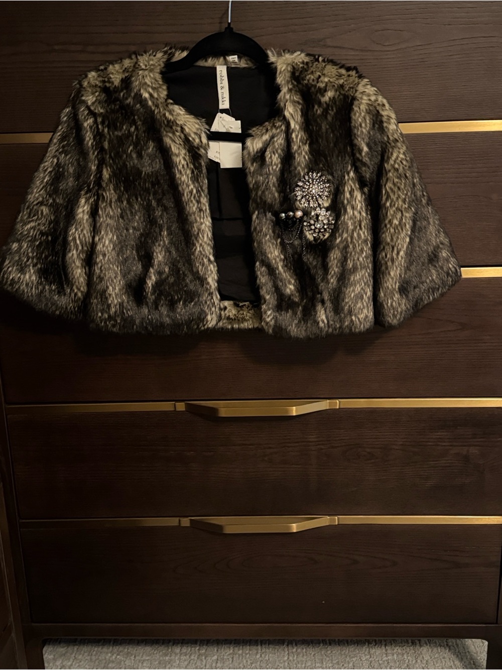 Robbi & Nikki by Robert Rodriguez Faux Fur Bolero in Brown and Black